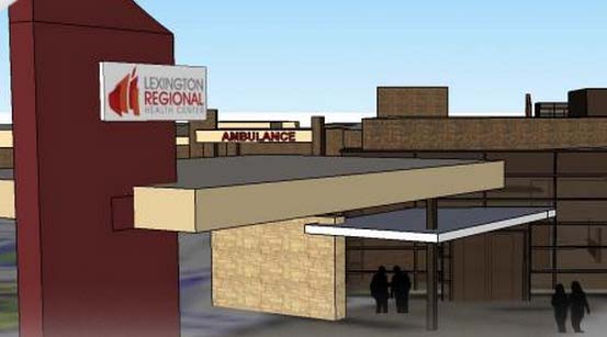An artist's rendering of the new emergency entrance to the Lexington Regional Health Center.